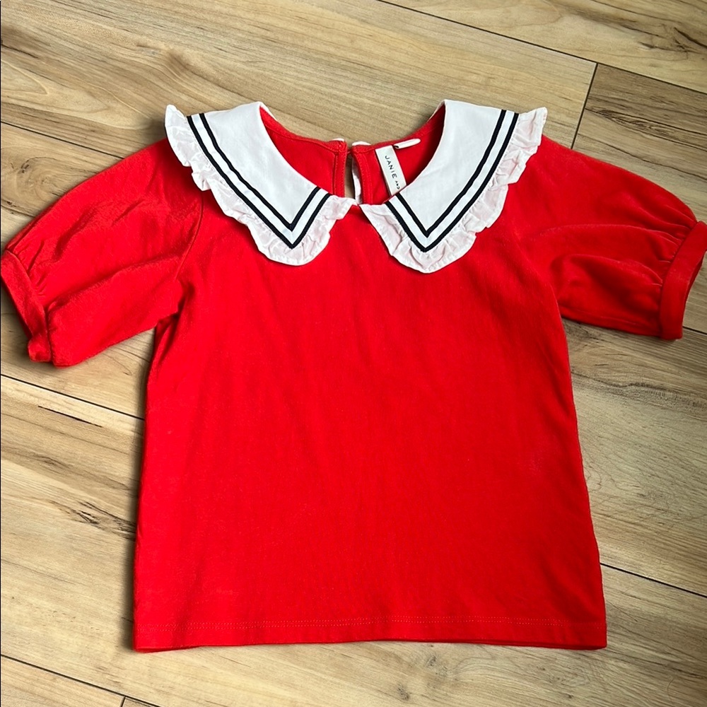 Girls Sailor Collar Top Red White Blue